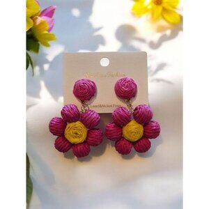 New Pink Rope Boho Chich Flower Drop Earrings Summertime Fashion Jewelry
